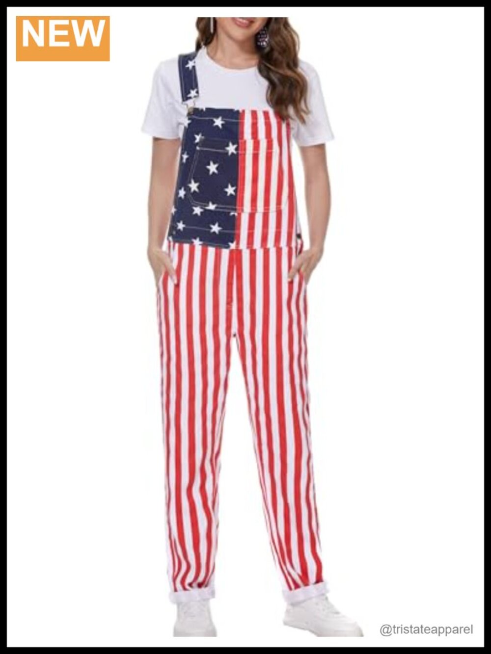 American Flag Overalls Denim Bib Adjustable Cargo Pockets Women 4th of July